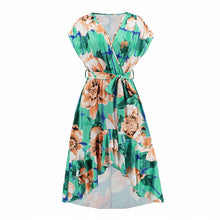 Load image into Gallery viewer, V-neck Bat Sleeve Print Fishtail Dress
