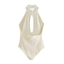 Load image into Gallery viewer, Front Hollow Out Halter neck Knit Bodysuits Backless Snap-button
