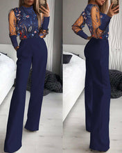 Load image into Gallery viewer,  Sheer Mesh Floral Long Sleeve Patchwork Jumpsuit
