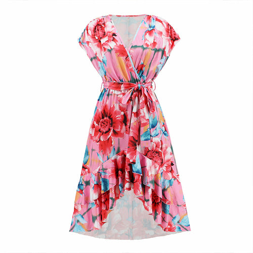 V-neck Bat Sleeve Print Fishtail Dress