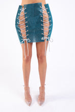 Load image into Gallery viewer, Full Rhinestones 4 Sides Lace Up Party Rave Club Mini Skirt TEAL

