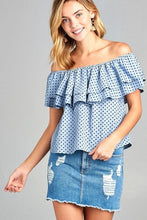 Load image into Gallery viewer, Women&#39;s Double Ruffle Off Shoulder Polka Dot Top
