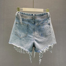Load image into Gallery viewer, Shorts Tassel Beading High Waist Wide Leg Denim Shorts

