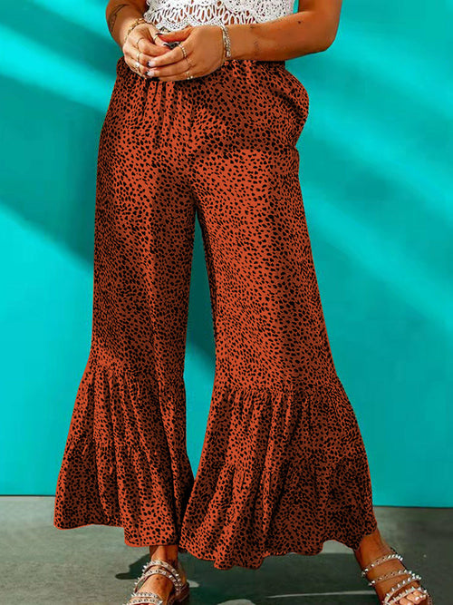 Leopard Women Trouser Female Loose Pleat Flare Pants