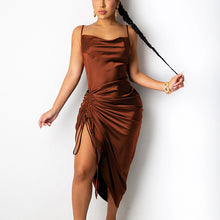 Load image into Gallery viewer, New Sleeveless Drawstring Ruched Split Slim Sling Midi Dress
