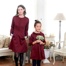 Load image into Gallery viewer, (Mommy &amp; Me) Burgundy &amp; Navy Pocket A-Line Dress
