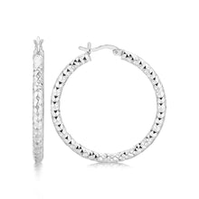 Load image into Gallery viewer, Sterling Silver Faceted Motif Large Hoop Earrings with Rhodium Plating
