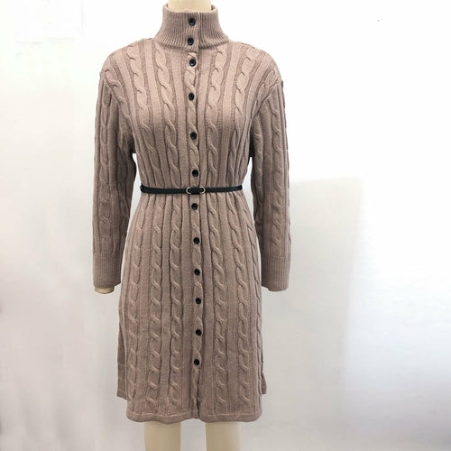 Casual stand collar women knitted dress Autumn winter long sleeve