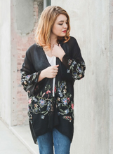 Load image into Gallery viewer, Beautiful Long Black Floral Kimono
