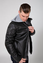 Load image into Gallery viewer, Men&#39;s Butch Hooded PU Faux Leather Moto Jacket

