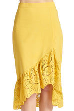 Load image into Gallery viewer, Aster Skirt - Cotton eyelet asymmetric hi-lo skirt (marigold)
