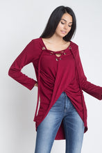 Load image into Gallery viewer, Women&#39;s Lace Up Wrap Long Sleeve Top
