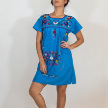 Load image into Gallery viewer, Blue Vintage Dress with Hand embroidered Flowers
