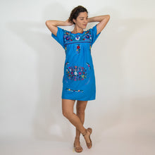 Load image into Gallery viewer, Blue Vintage Dress with Hand embroidered Flowers
