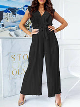 Load image into Gallery viewer, Waist Lace-up Belt Jumper V Neck Ruffles Layered Office Overall
