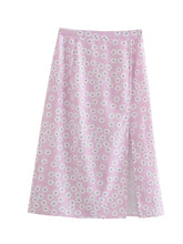 Load image into Gallery viewer, Zipper Side Slit Daisy Flower Print Pink Midi Skirt
