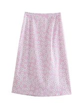 Load image into Gallery viewer, Zipper Side Slit Daisy Flower Print Pink Midi Skirt
