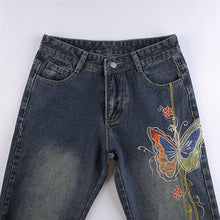 Load image into Gallery viewer, Retro Butterfly Print Y2K Denim Jeans Low Waisted Vintage Cargo
