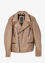 Load image into Gallery viewer, Konus Men&#39;s Lamb Skin Moto Leather Jacket in Dark Beige
