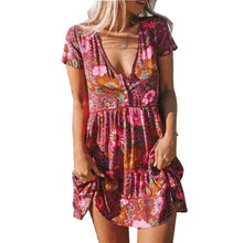 Load image into Gallery viewer,  Casual  V Neck Short Sleeve Ruffle Hem Dresses

