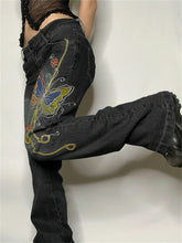 Load image into Gallery viewer, Retro Butterfly Print Y2K Denim Jeans Low Waisted Vintage Cargo
