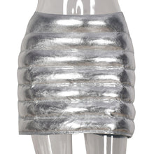 Load image into Gallery viewer, Silver Women&#39;s Puffer Skirt Metallic Shiny Solid Warm Quilted Mini
