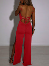 Load image into Gallery viewer, Spaghetti Strap Backless High Slit Jumpsuit Elegant Loose Overalls
