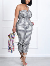 Load image into Gallery viewer, Casual Striped Jumpsuit Slim Zipper Front Tube Jumpsuit Overalls
