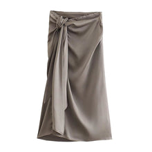 Load image into Gallery viewer, With Knotted Front Slit Midi Skirt  High Waist Side Zipper Skirts
