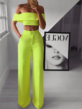Load image into Gallery viewer, Off Shoulder Crop Tops And Pocket High Waist Trousers
