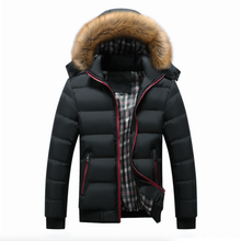 Load image into Gallery viewer, Men&#39;s Two-Tone Puffer Jacket with Removable Hood
