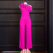 Load image into Gallery viewer, One Shoulder Rose Ruffles High Waisted Work Overalls
