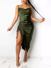 Load image into Gallery viewer, New Sleeveless Drawstring Ruched Split Slim Sling Midi Dress
