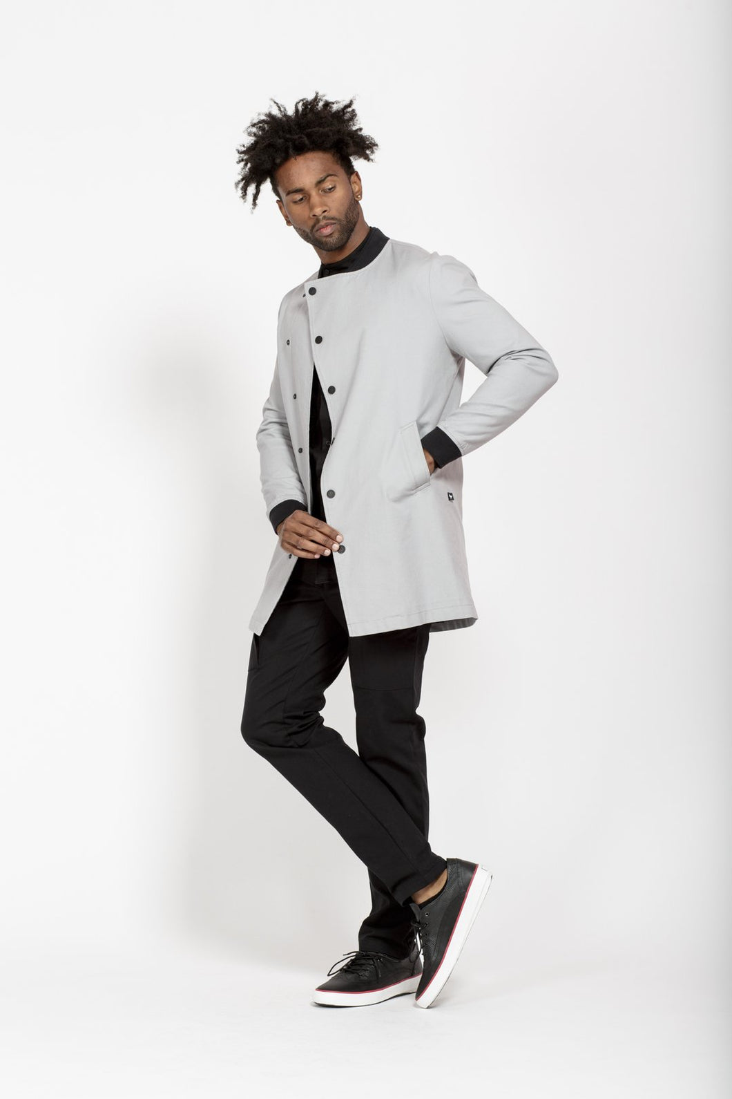 Konus Men's Elongated Twill Jacket in Grey