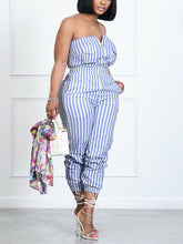 Load image into Gallery viewer, Casual Striped Jumpsuit Slim Zipper Front Tube Jumpsuit Overalls

