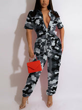 Load image into Gallery viewer, Short Sleeve Button Up Casual Jumpsuit Camo Printed Slim Overalls
