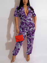 Load image into Gallery viewer, Short Sleeve Button Up Casual Jumpsuit Camo Printed Slim Overalls
