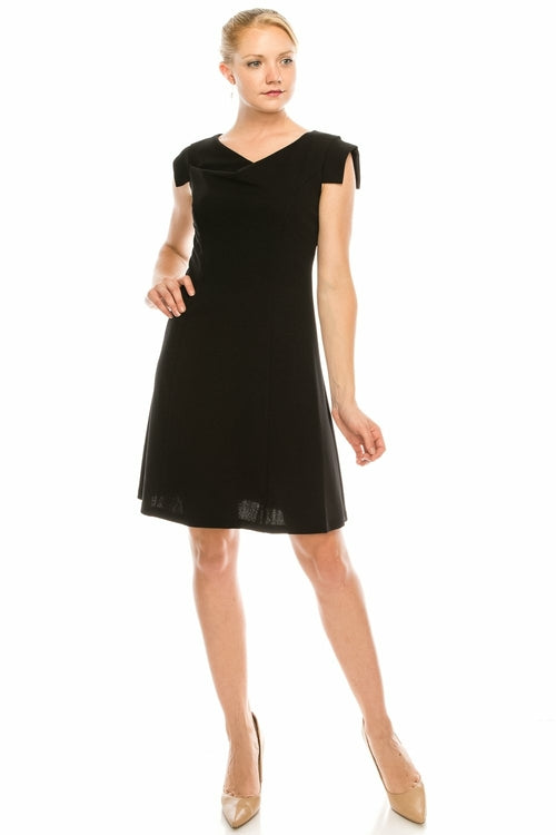 BeBe Black Cowl Neck Rectangular Cap Sleeved Dress