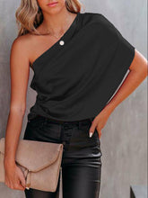 Load image into Gallery viewer, Satin One-Shoulder Blouse Skew Collar Loose Shirt
