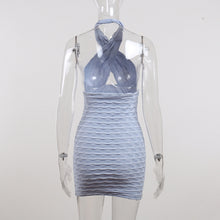 Load image into Gallery viewer, New Wavy Texture Halter Hollow Out Hip Dress
