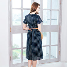 Load image into Gallery viewer, (Woman) Navy polka-dot midi dress
