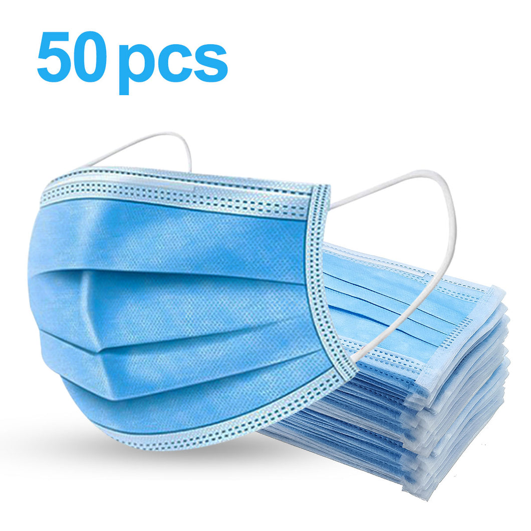 3-ply Disposable Face Masks - (50 Pack)