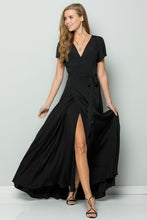 Load image into Gallery viewer, FLOWY MAXI WRAP DRESS - Black
