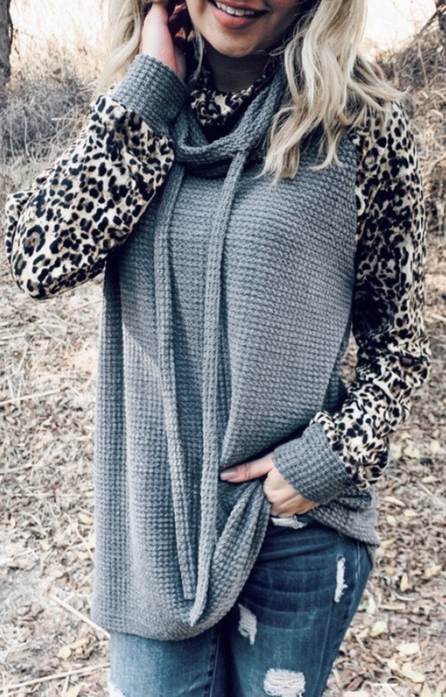 Charcoal Leopard Waffle Pullover
