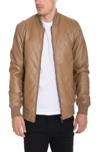 Load image into Gallery viewer, FAUX LEATHER QUILTED JACKET- KHAKI
