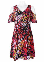 Load image into Gallery viewer, Half Sleeve Open Shoulder Mixed Print Chiffon Dress. Lined. By Nine
