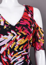 Load image into Gallery viewer, Half Sleeve Open Shoulder Mixed Print Chiffon Dress. Lined. By Nine
