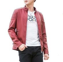 Load image into Gallery viewer, Men&#39;s Slim Fit Red Biker Faux Leather Jacket
